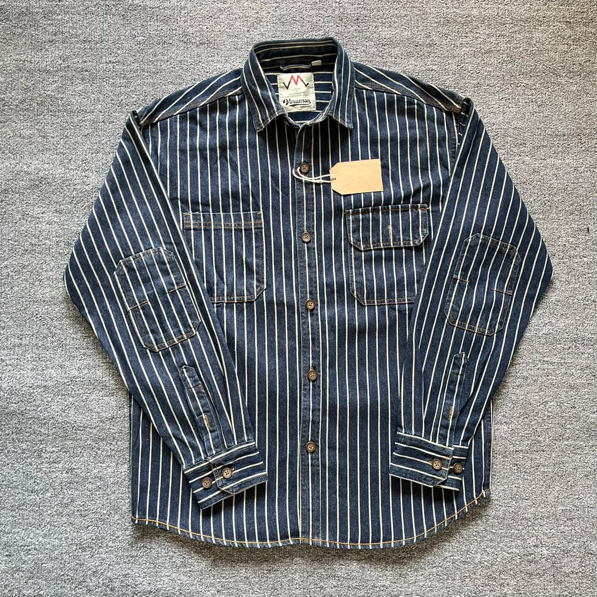 Spring New American Retro Heavyweight Denim Cargo Striped Shirt Men's Fashion 100% Cotton Washed Old Casual Blouses Thin Jacket